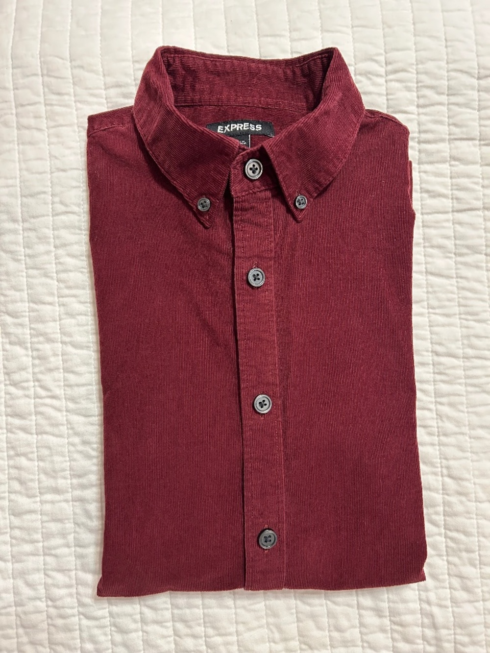 Express Men’s Corduroy Button Down Long Sleeve Shirt Red Maroon Burgundy